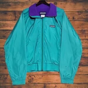 Vtg Lands End Squall Jacket Fleece Lined Windbreaker Mens L Green Purple Nylon